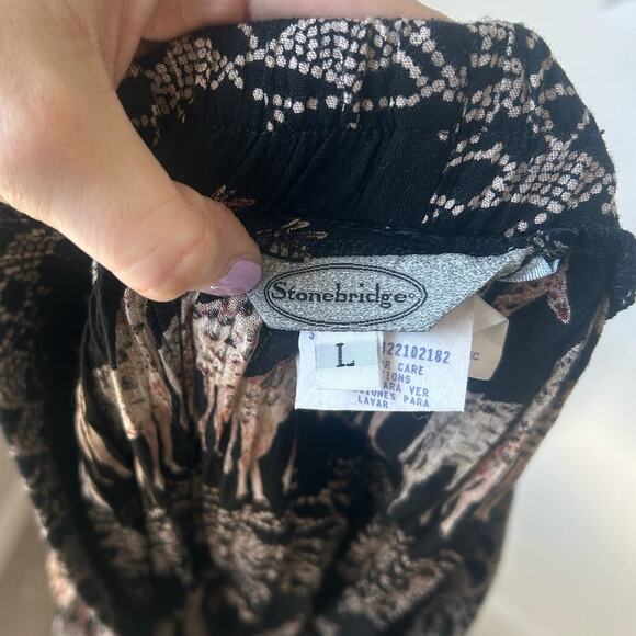 Vintage Midi Skirt- Stretch waist- safari giraffe, black tan,  Sz L stonebridge - Picture 5 of 8